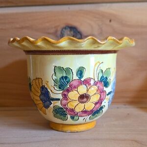 Vintage Handcrafted Made In Italy Floral Ceramic Vase Yellow Multicolor